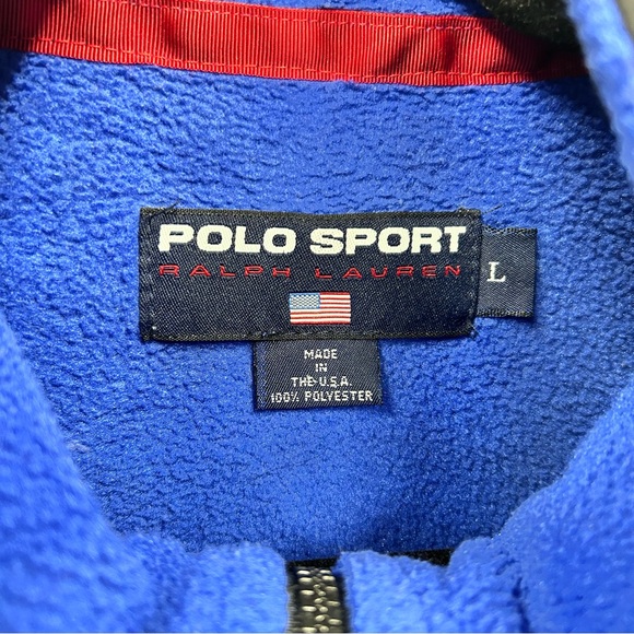 Vintage Ralph Lauren Polo Sport Fleece Royal Blue 1/4 Zip 90s Made in USA Large - Picture 8 of 9